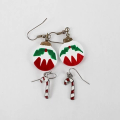 Lot of 2 Pairs of Christmas-Themed Charms Drop Earrings Bells and Candy Canes