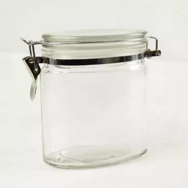 Oblong Glass Jar with Hinged Clamp Lid Canister 6x2.75x6