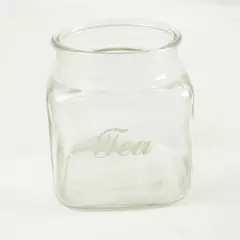 Square Clear Glass Tea Canister No Lid 'Tea' Inscribed