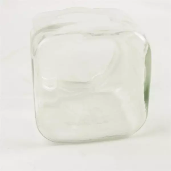Square Clear Glass Tea Canister No Lid 'Tea' Inscribed