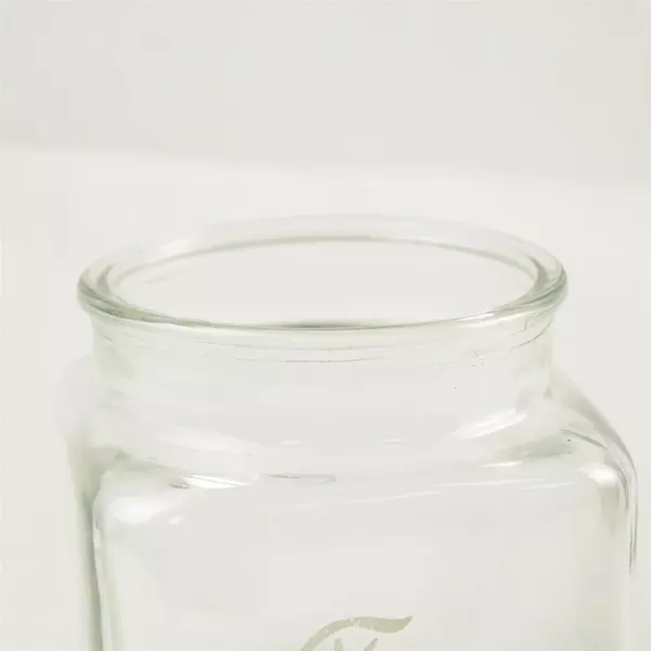 Square Clear Glass Tea Canister No Lid 'Tea' Inscribed