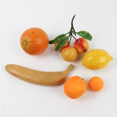 Lot of 6 Artificial Fruit Pieces Orange, Tangerine, Lemon, Banana and Plums