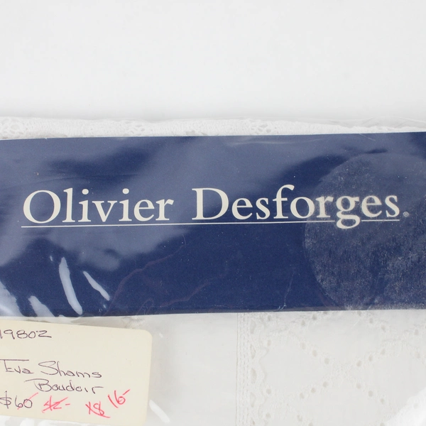 Pair of White Embroidered Lace Pillow Shams, Olivier Desforges New 119802 