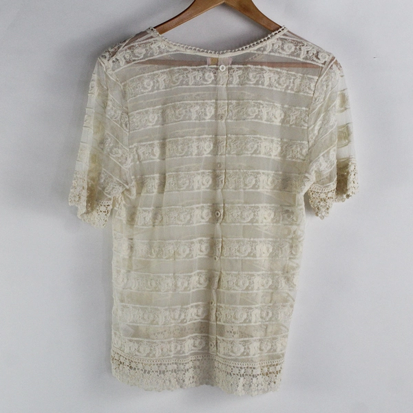 Hearts... Women's XL Ivory Lace and Mesh Sheer Short Sleeve Shirt