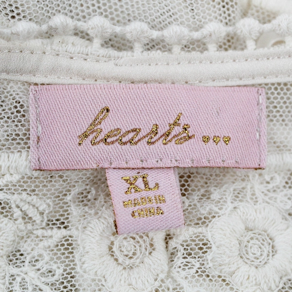 Hearts... Women's XL Ivory Lace and Mesh Sheer Short Sleeve Shirt