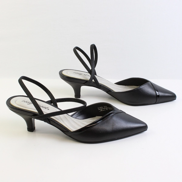 Easy Street Women's 9W Matte Black Unna Pointed Toe Kitten Heel Pumps