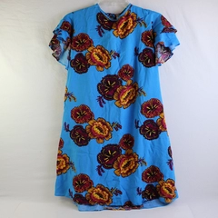 Papaya Women's 14 Blue Floral 100% Viscose Short Dress with Ruffle Short Sleeves
