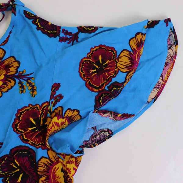 Papaya Women's 14 Blue Floral 100% Viscose Short Dress with Ruffle Short Sleeves