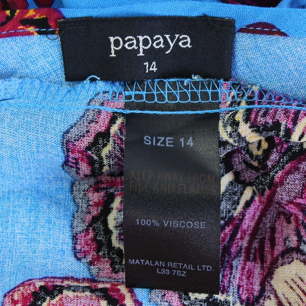 Papaya Women's 14 Blue Floral 100% Viscose Short Dress with Ruffle Short Sleeves