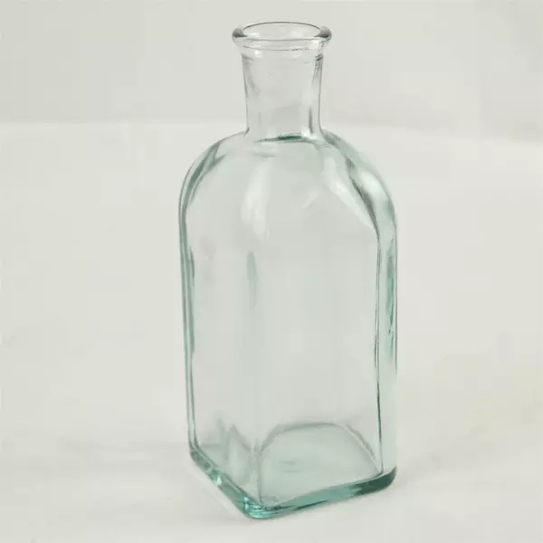 Clear Glass Apothecary Bottle Squared Base Round Neck 7.75in Vintage
