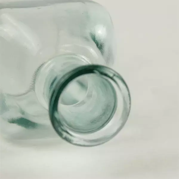 Clear Glass Apothecary Bottle Squared Base Round Neck 7.75in Vintage
