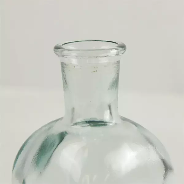 Clear Glass Apothecary Bottle Squared Base Round Neck 7.75in Vintage