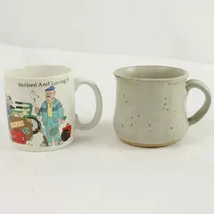 Lot of 2 Ceramic Coffee Mugs Taupe & White Retired 'Loving It'
