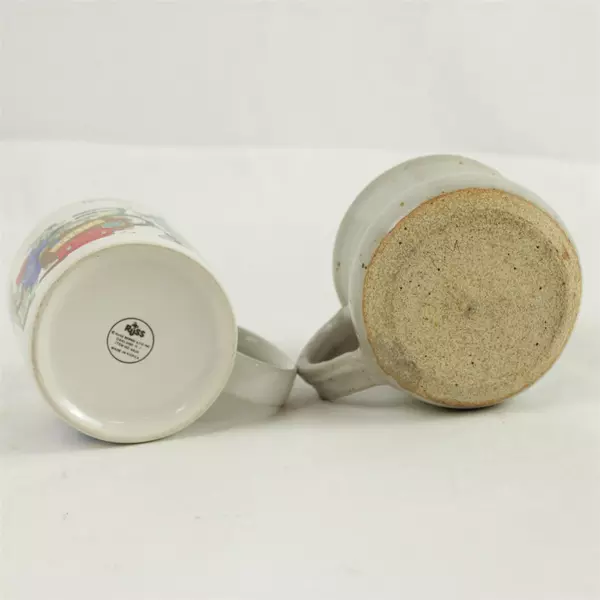 Lot of 2 Ceramic Coffee Mugs Taupe & White Retired 'Loving It'