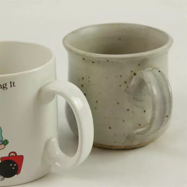 Lot of 2 Ceramic Coffee Mugs Taupe & White Retired 'Loving It'