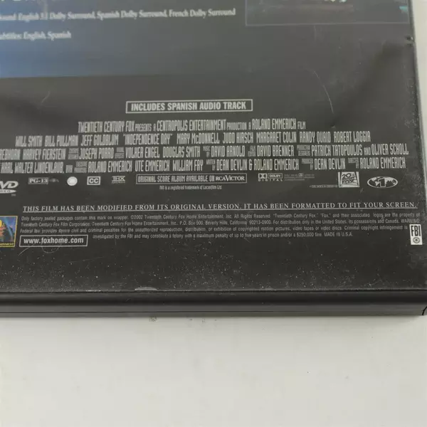 Independence Day DVD Full Screen Edition Pre-Owned Untested