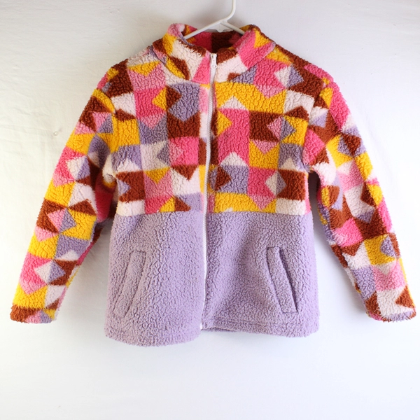 Cat & Jack Girls L (10-12) Multicolor Geometric Fleece Full Zip Collared Jacket