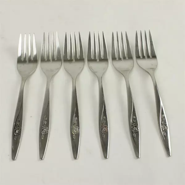 Lot of 6 Oneida Silver Roseanne Stainless Salad Forks 6.5"