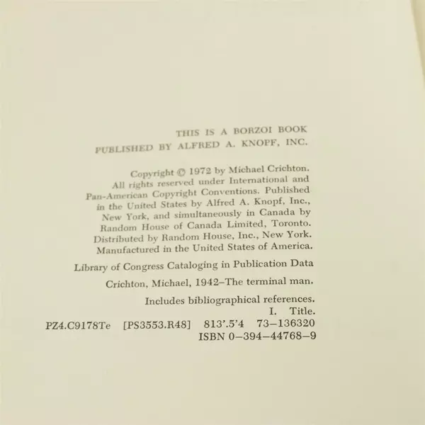 The Terminal Man Hardcover Michael Crichton