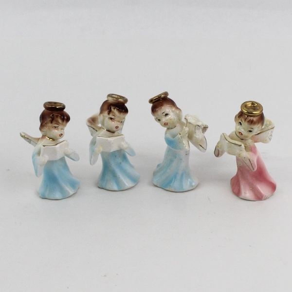 4 Piece MCM Ceramic Angel Choir Taper Candle Holder Set From Japan 3.5"