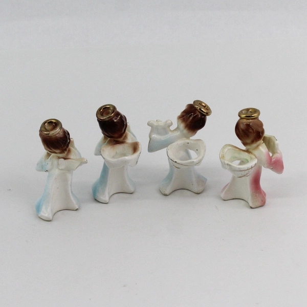 4 Piece MCM Ceramic Angel Choir Taper Candle Holder Set From Japan 3.5"