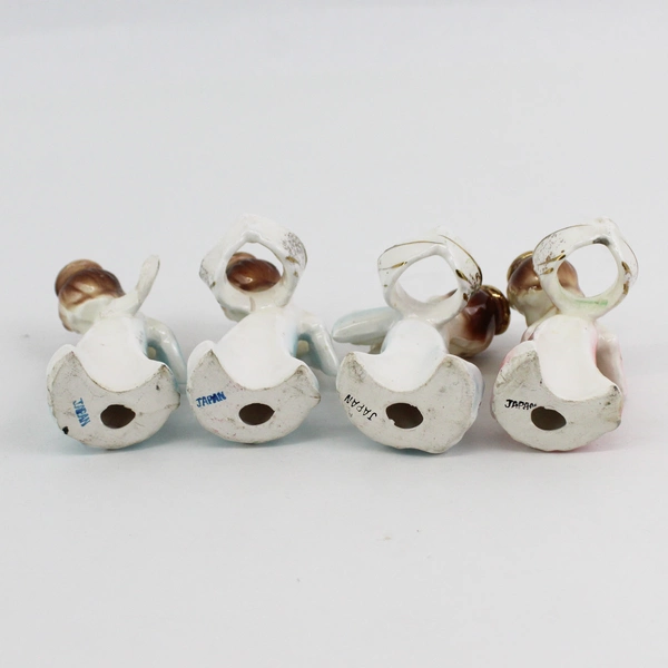 4 Piece MCM Ceramic Angel Choir Taper Candle Holder Set From Japan 3.5"