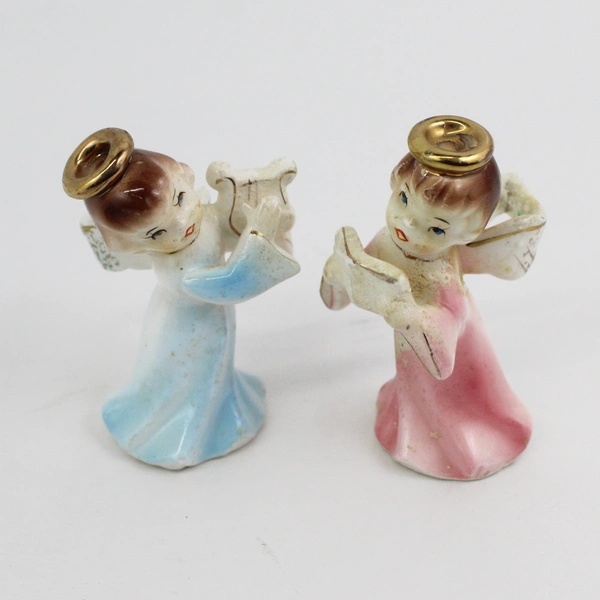4 Piece MCM Ceramic Angel Choir Taper Candle Holder Set From Japan 3.5"