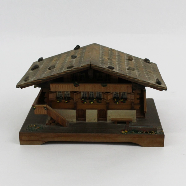 Vintage Swiss Chalet Musical Jewelry Trinket Box Plays Limelight Moulin Rouge