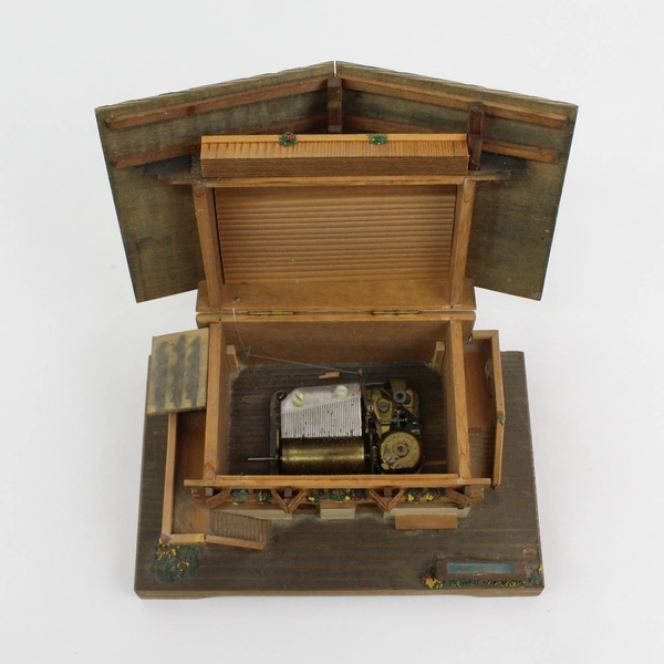 Vintage Swiss Chalet Musical Jewelry Trinket Box Plays Limelight Moulin Rouge