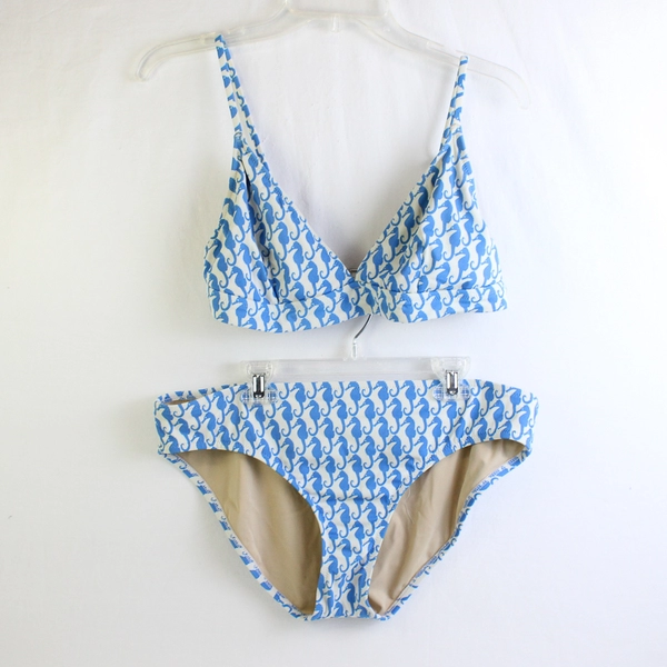 J. Crew Blue and White Seahorse Pattern Bikini Women's Large