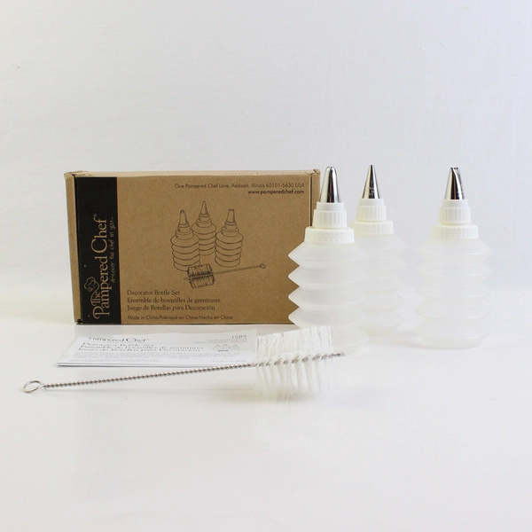 The Pampered Chef Decorator Bottle Set (3 Bottles, 1 Cleaning Brush)