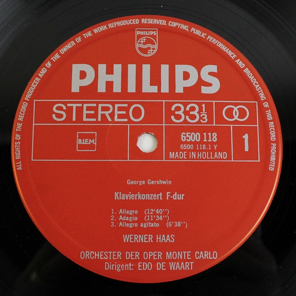 Gershwin Werner Haas Edo De Waart Piano Concerto in F Record LP 6500 118
