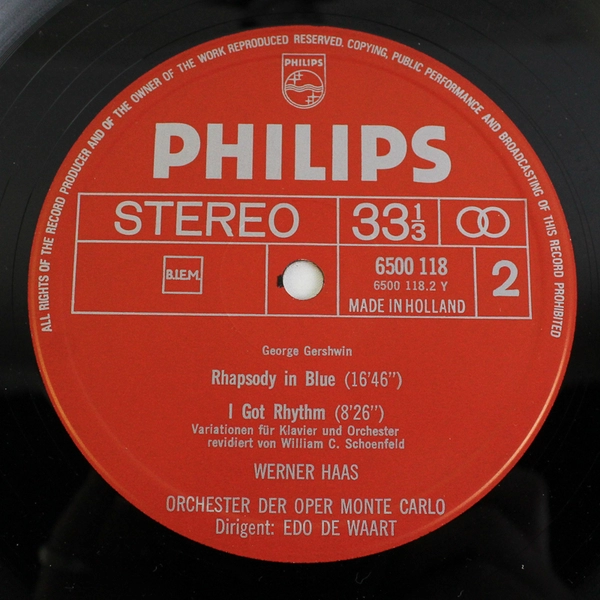Gershwin Werner Haas Edo De Waart Piano Concerto in F Record LP 6500 118