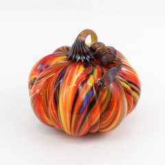 Hand Blown Art Glass Pumpkin Orange Multi-Color Striped