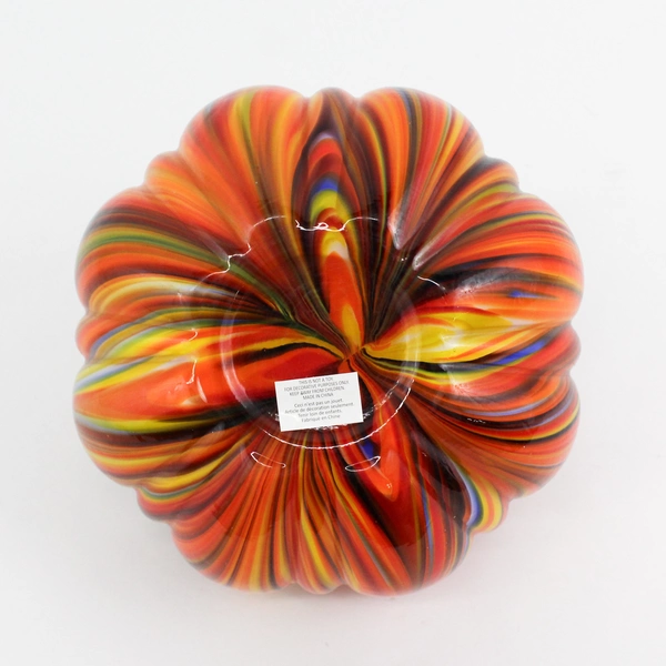 Hand Blown Art Glass Pumpkin Orange Multi-Color Striped