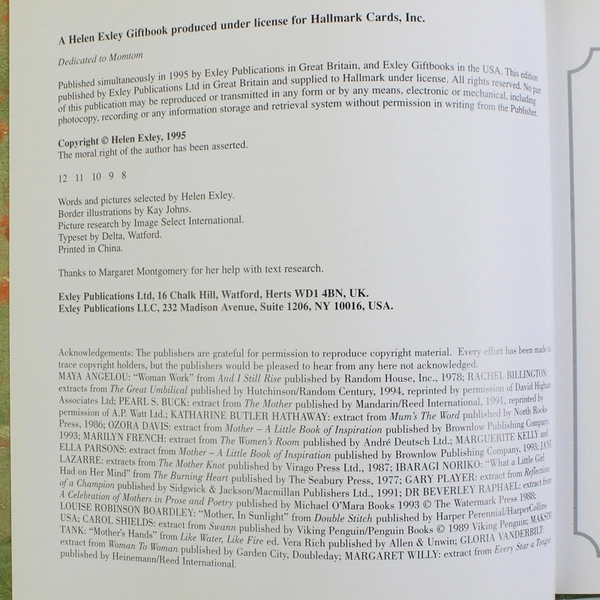 A Special Collection in Praise of Mothers by Helen Exley 1995 Hardcover