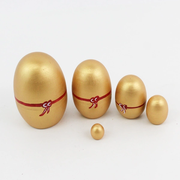 5 Piece Ebros Golden Maneki Neko Wooden Toy Stacking Nesting Dolls Set