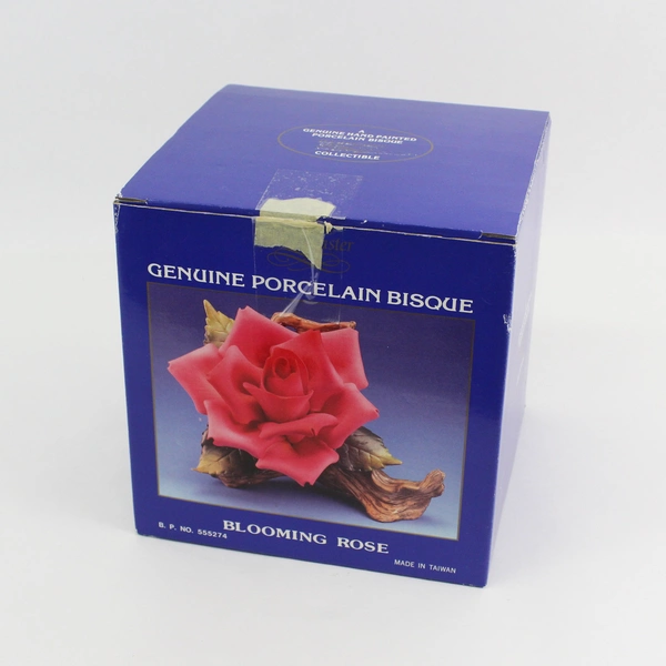 Vintage Westminster Porcelain Bisque Blooming Pink Rose Figurine with Box