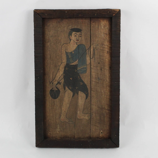 Traditional Asian Folk Art Lanna Style Handmade Wood Painting