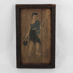 Traditional Asian Folk Art Lanna Style Handmade Wood Painting