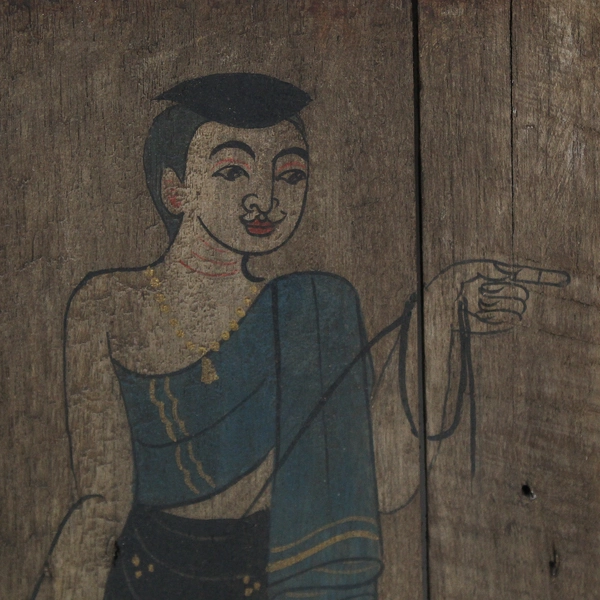 Traditional Asian Folk Art Lanna Style Handmade Wood Painting