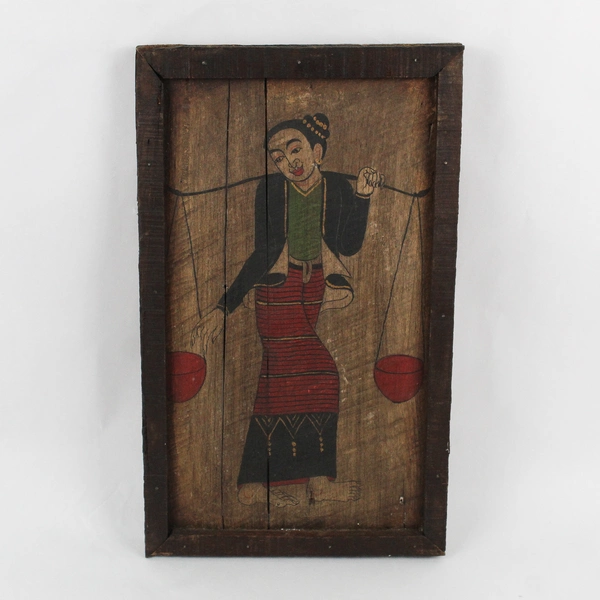 Asian Folk Art Traditional Lanna Style Handmade Wood Painting