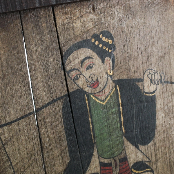 Asian Folk Art Traditional Lanna Style Handmade Wood Painting