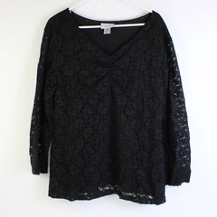 Jaclyn Smith Black Semi-Sheer Lace Long-Sleeve Top Women's Size 2X