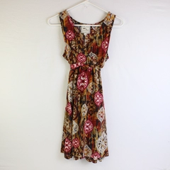Pink Rose Multicolor Ikat Pattern Mini Dress Women's Medium