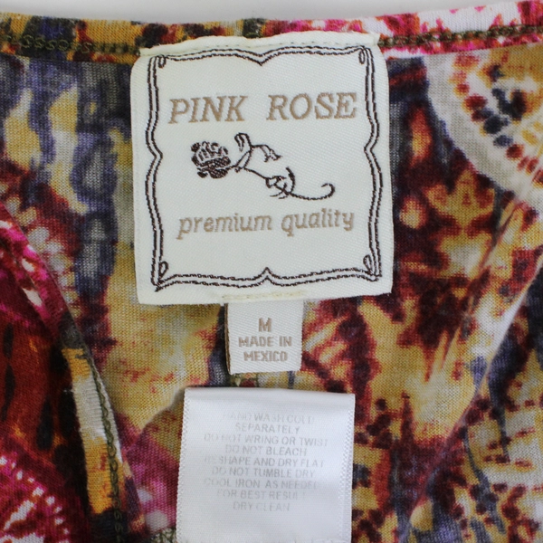 Pink Rose Multicolor Ikat Pattern Mini Dress Women's Medium