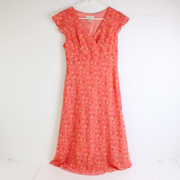 Ombre Orange Floral Empire Waist Midi Sundress Women's Size 8