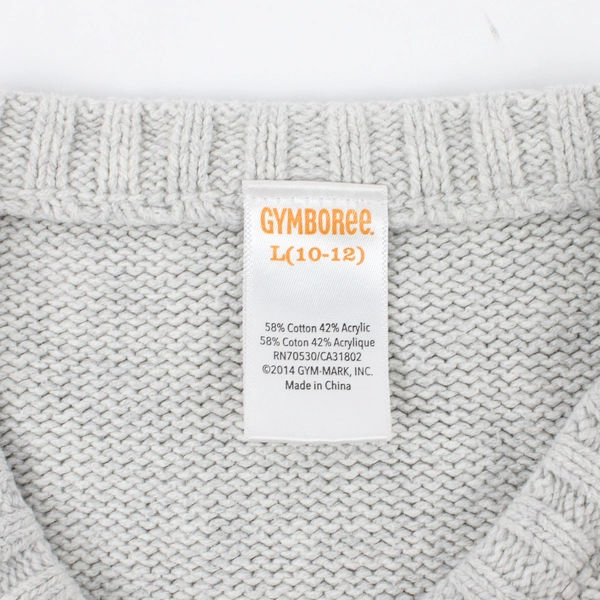 Gymboree Light Gray V-Neck Cable Knit Sweater Boys' Size Large 10-12