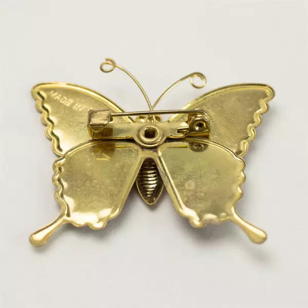 Vintage Red Enamel Butterfly Brooch Glitter Sparkle Gold-Tone Pin