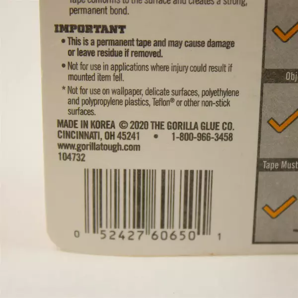 Gorilla Tough & Clear Double-Sided Mounting Tape Waterproof Indoor/Outdoor NEW